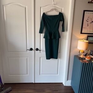 Chiara Boni Deep Green Peplum Midi Dress